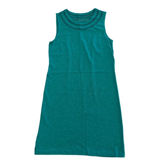 TALBOTS 100% Cotton Knit Shift Dress M Green Deep Turquoise Rounded Neck - Picture 1 of 6